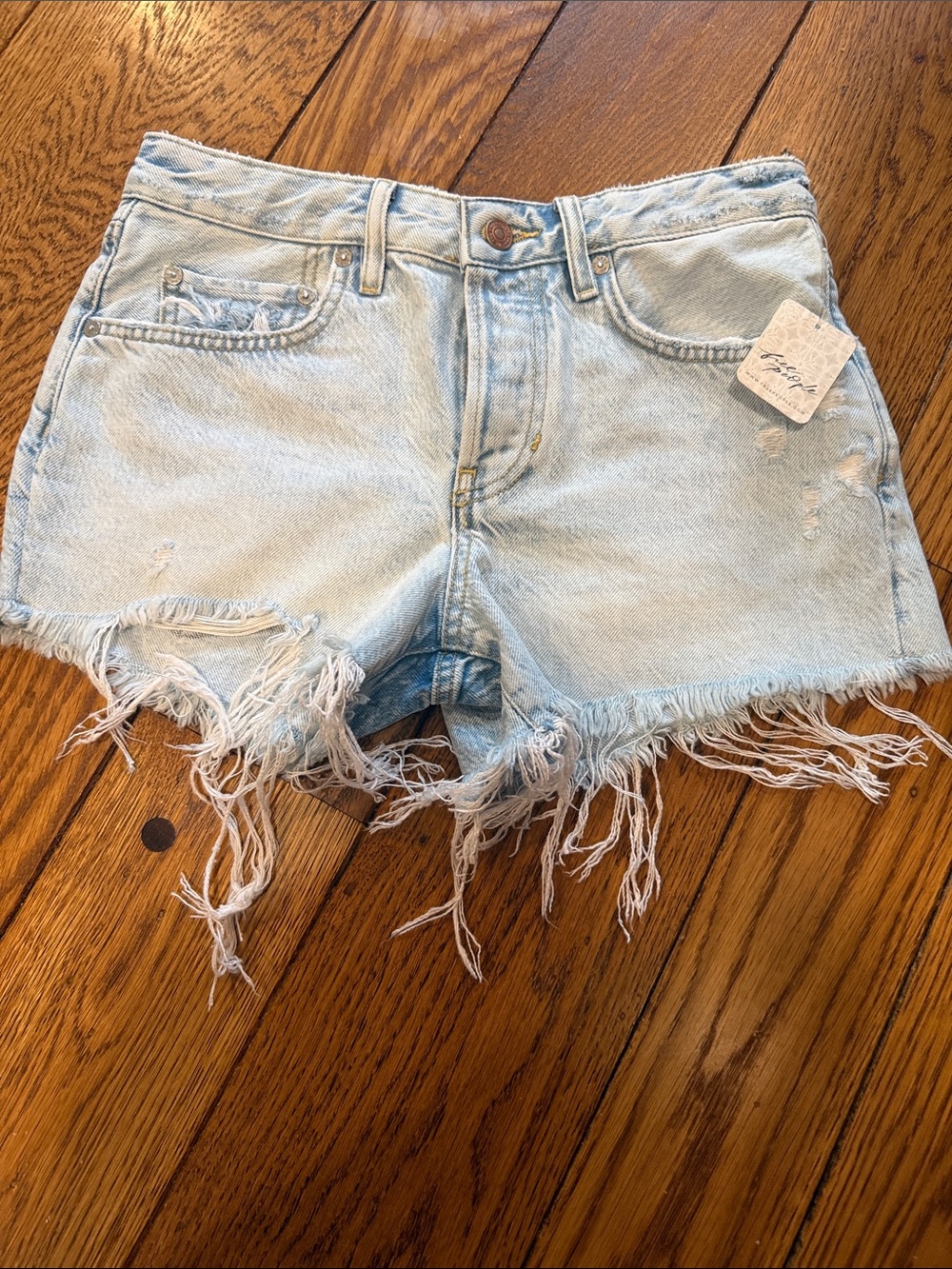 Light Wash Distressed Denim Shorts - Unbranded